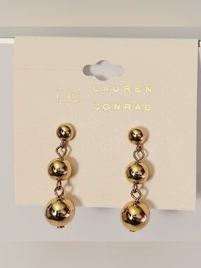 LC Lauren Conrad Gold Tone Clean Metal Ball Tiered Drop Earrings
